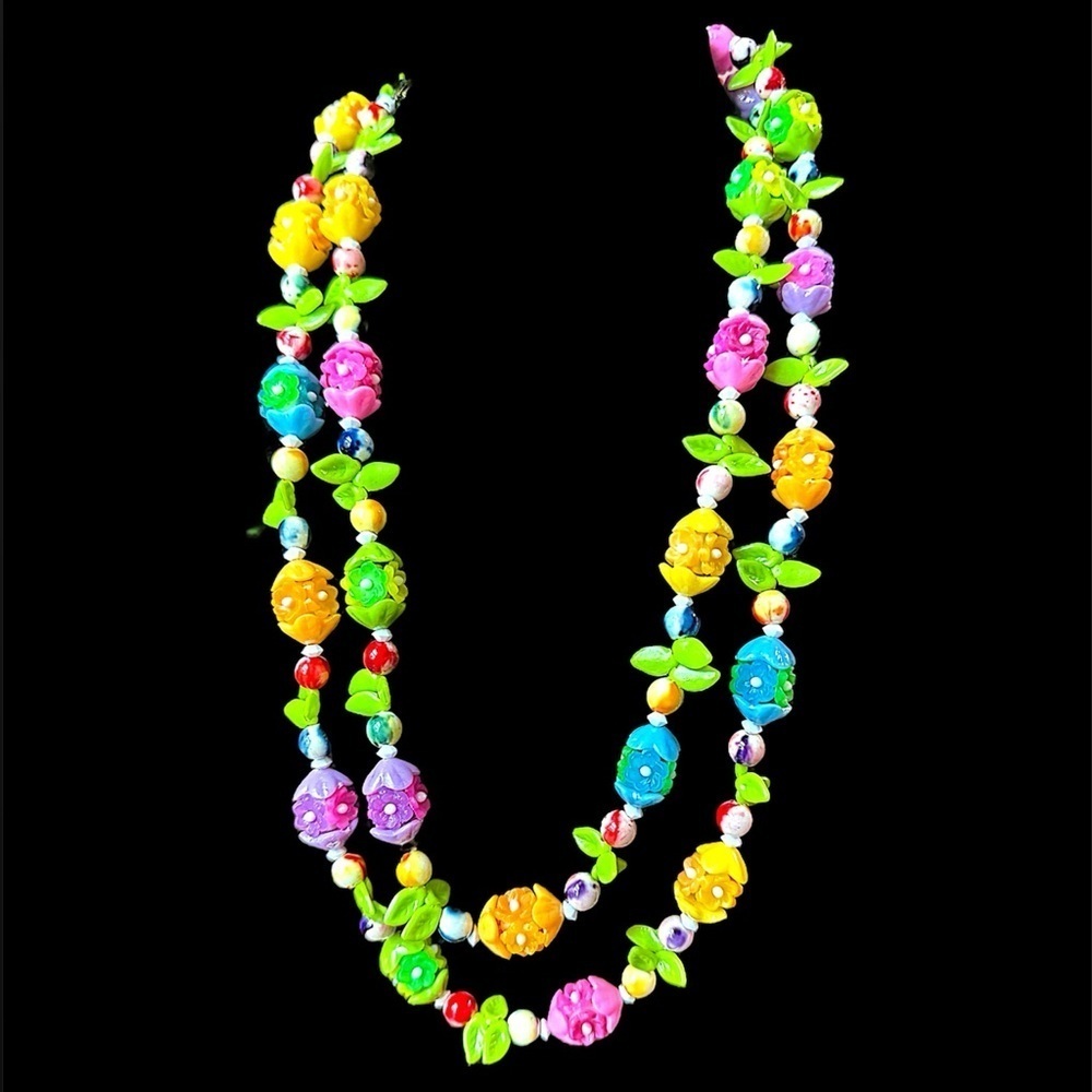 Fruit Salad Celluloid Flower Garden Mid Century Modern Vintage Necklace